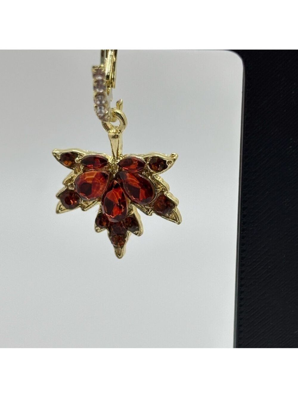 Elegant Gold and Red Leaf Earrings - Picture 4 of 4